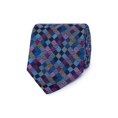 Blue mini squares print silk tie